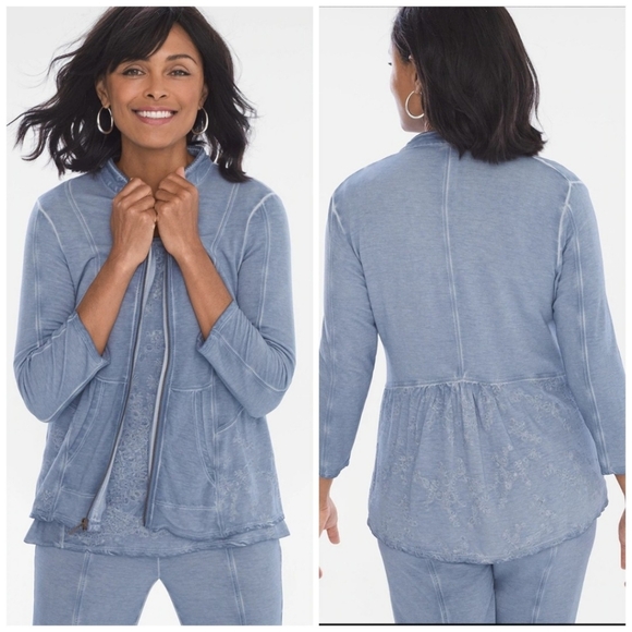 CHICOS Embroidered Oil-Washed Jacket - Picture 1 of 7